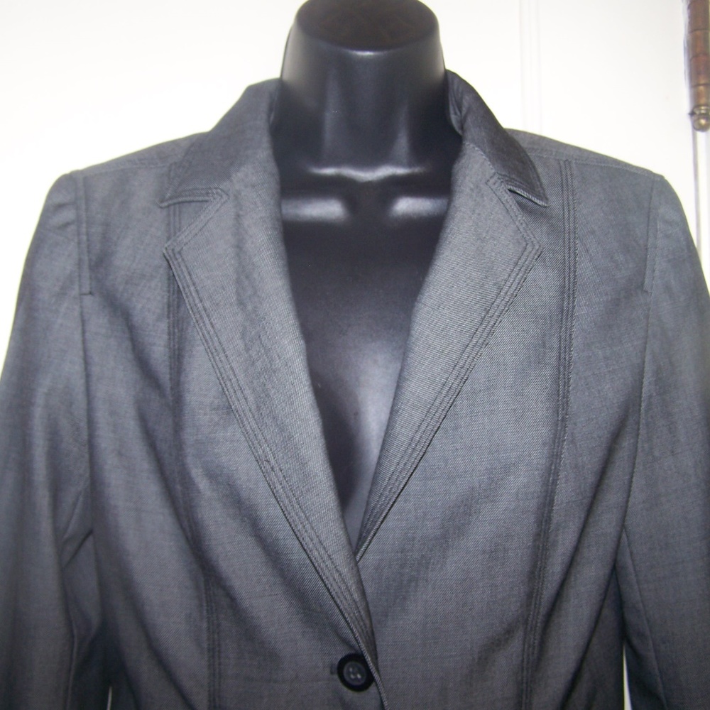 Express Womens Blazer Jacket Gray Stretch 3/4 Line - Picture 2 of 8
